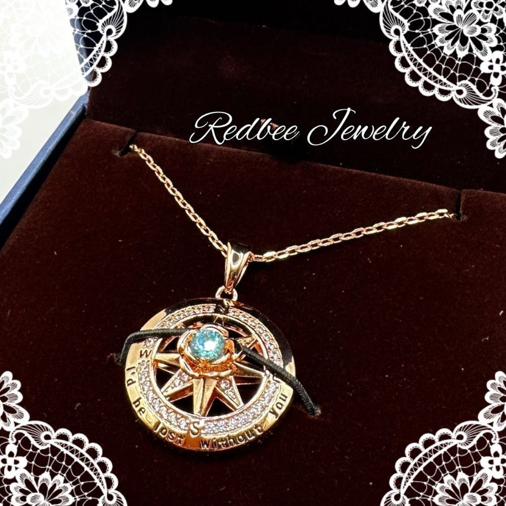 NIB Redbee 18kt GP, Rose gold over s925, "Swiss Blue Topaz" CZ compass necklace!